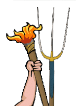 a torch and pitchfork