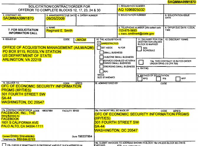 Facebook contract with State Department