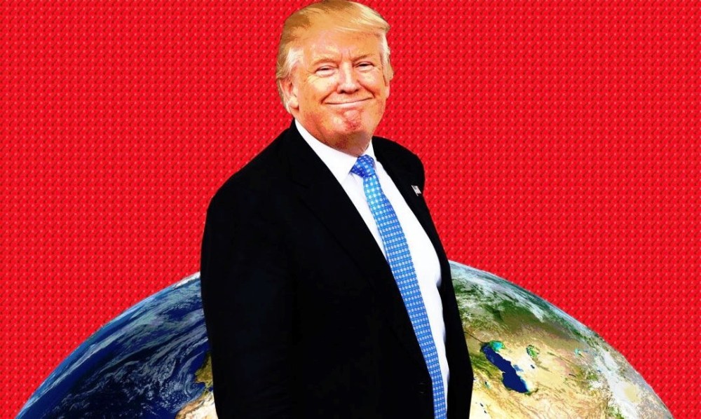 trump in front of world