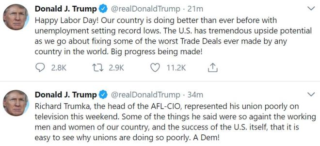 trump labor day tweet